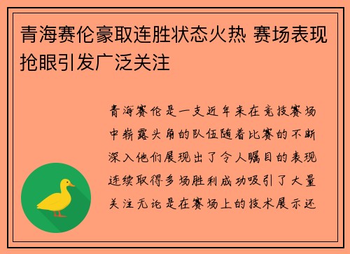 青海赛伦豪取连胜状态火热 赛场表现抢眼引发广泛关注